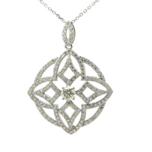 14kt white gold diamond cut out necklace D C -0.87cts tw 3 3/4cts SI clarity, near colorless G/H color on diamond cut cable chain 18"