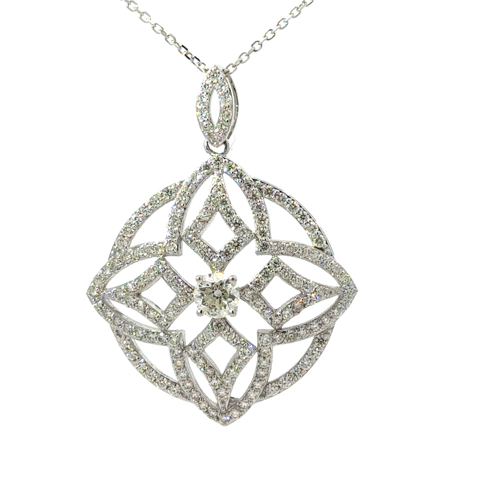.jpg 14kt white gold diamond cut out necklace D C -0.87cts tw 3 3/4cts SI clarity, near colorless G/H color on diamond cut cable chain 18"
