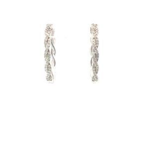 14kt white gold twisted diamond oval huggie hoop earring D tw 1/4ct SI clarity near colorless G/H color