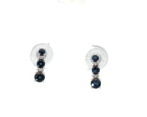 14kt white gold diamond and genuine sapphire bar earrings D tw 0.02cts VS2 clarity, near colorless I/J color with friction backs