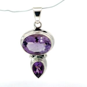 Sterling Silver genuine amethyst two stone bezel set charm