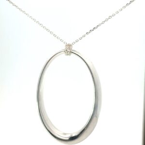 Sterling Silver 30" shiny oval necklace on diamond cut cable chain with claw catch closure