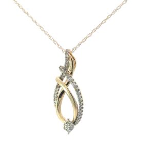10kt yellow gold diamond fashion drop necklace on machine made rope 18" D tw 0.10cts SI2/I1 clarity, near colorless