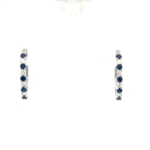 14kt white genuine sapphire and diamond huggie hoop earring D tw 1/3ct S tw 1/2ct VS2 clarity, near colorless G color
