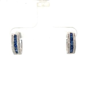 14kt white gold diamond and sapphire huggie hoop earring D tw 1/4cts SI clarity, near colorless H color