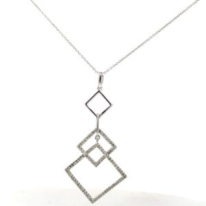 14kt white gold three drop square diamond fashion pendant D tw 1/2ct SI clarity, near colorless I color on 18" cable chain