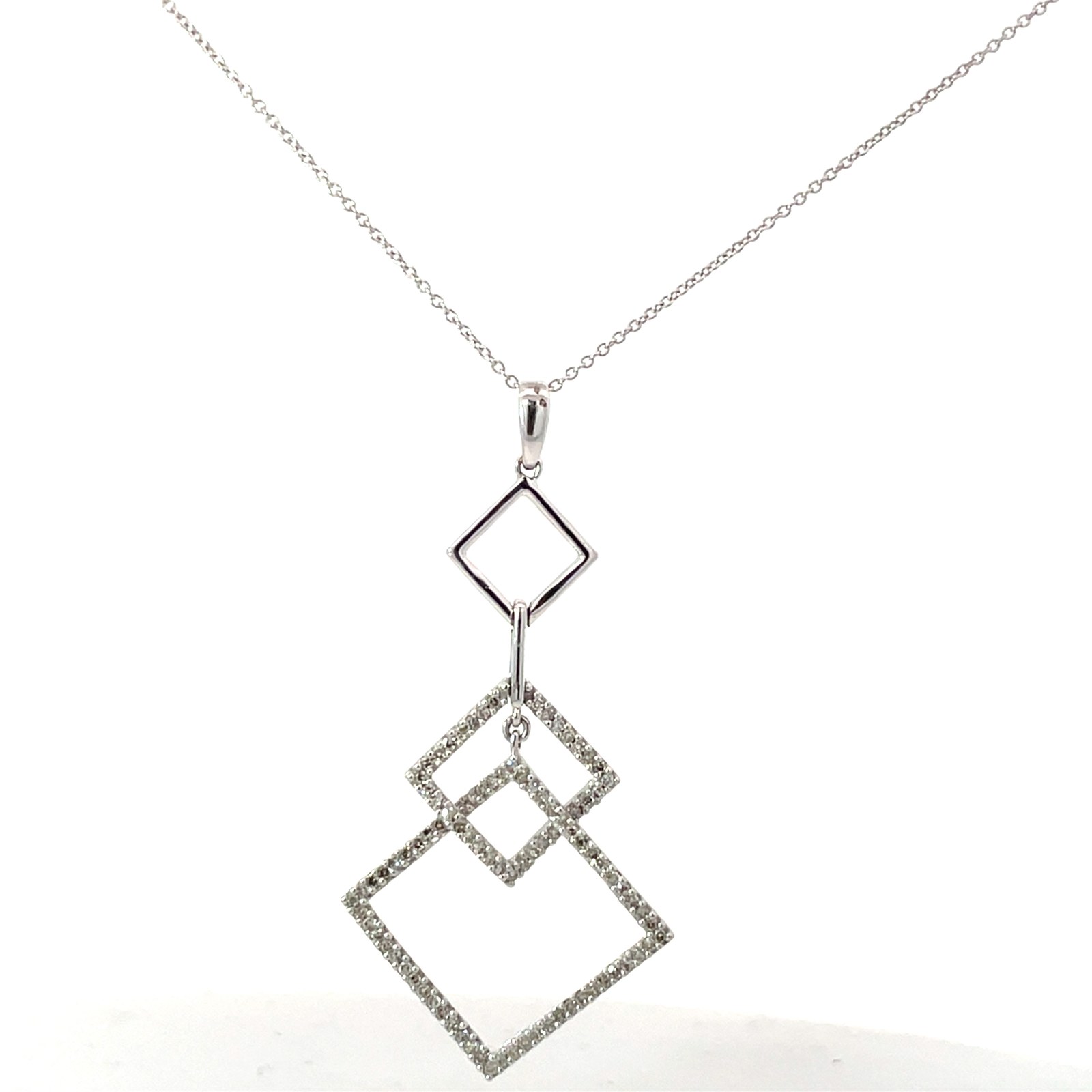 .jpg 14kt white gold three drop square diamond fashion pendant D tw 1/2ct SI clarity, near colorless I color on 18" cable chain