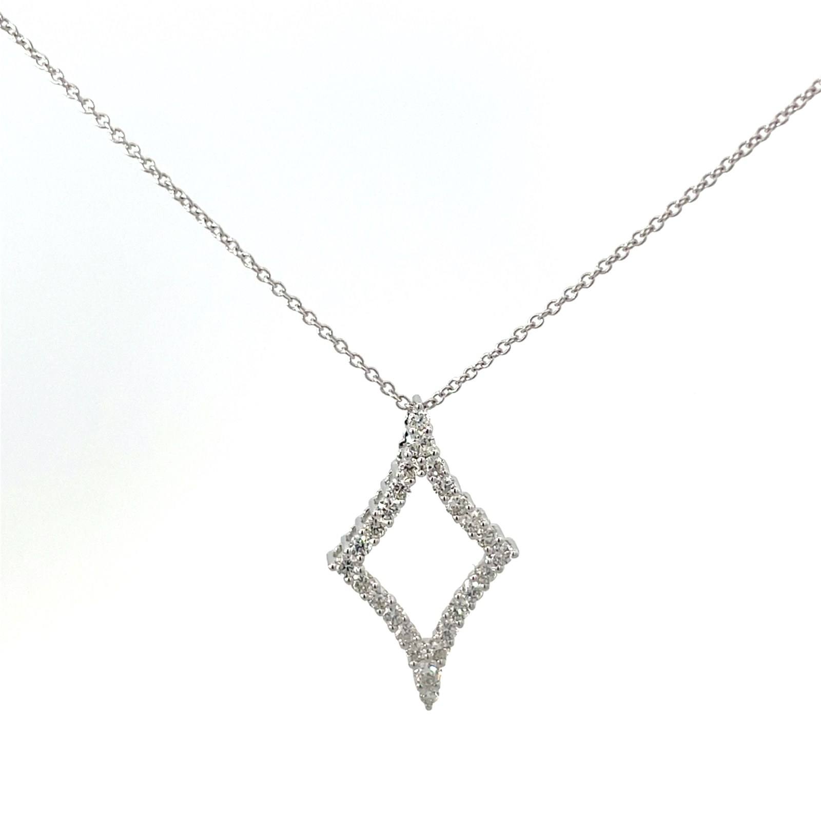 .jpg 14kt white gold diamond and fashion marquis shape pendant D tw 1/2cts VS2 clarity, near colorless G color on cable chain with spring ring clasp