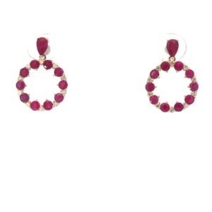14kt yellow gold genuine diamond and ruby dangle circle fashion earring R tw 2.10cts D tw 0.35cts VS2/SI1 clarity, near colorless I/J color screw backs