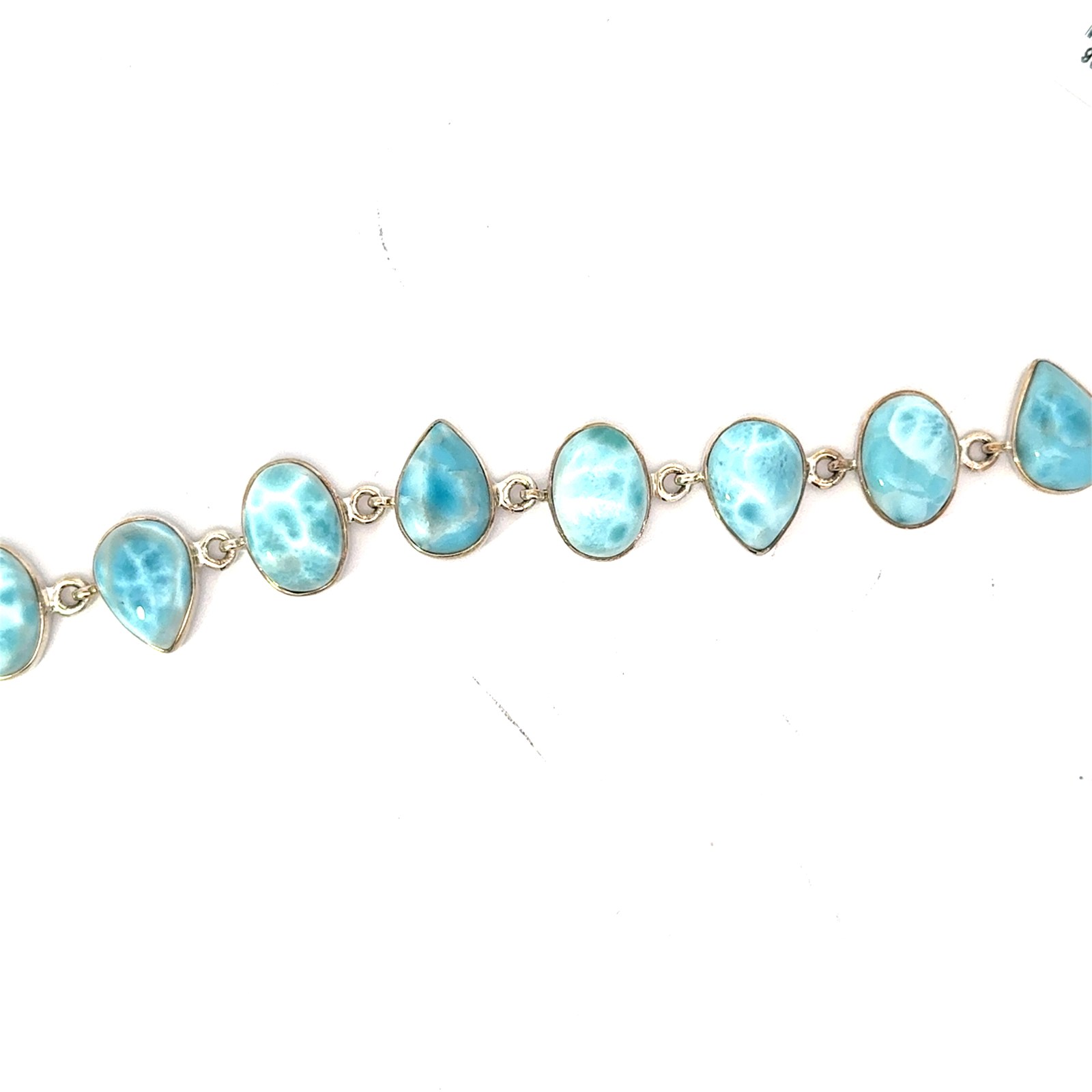 .jpg Sterling Silver genuine larimar multi shape bracelet with claw catch 7" +2"