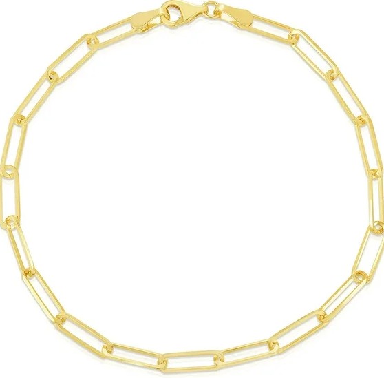 .jpg Sterling Silver gold plated paperclip ankle bracelet with claw catch closure 9.5"