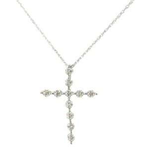 10kt white gold diamond cross pendant on machine made rope 18" tw 0.08cts