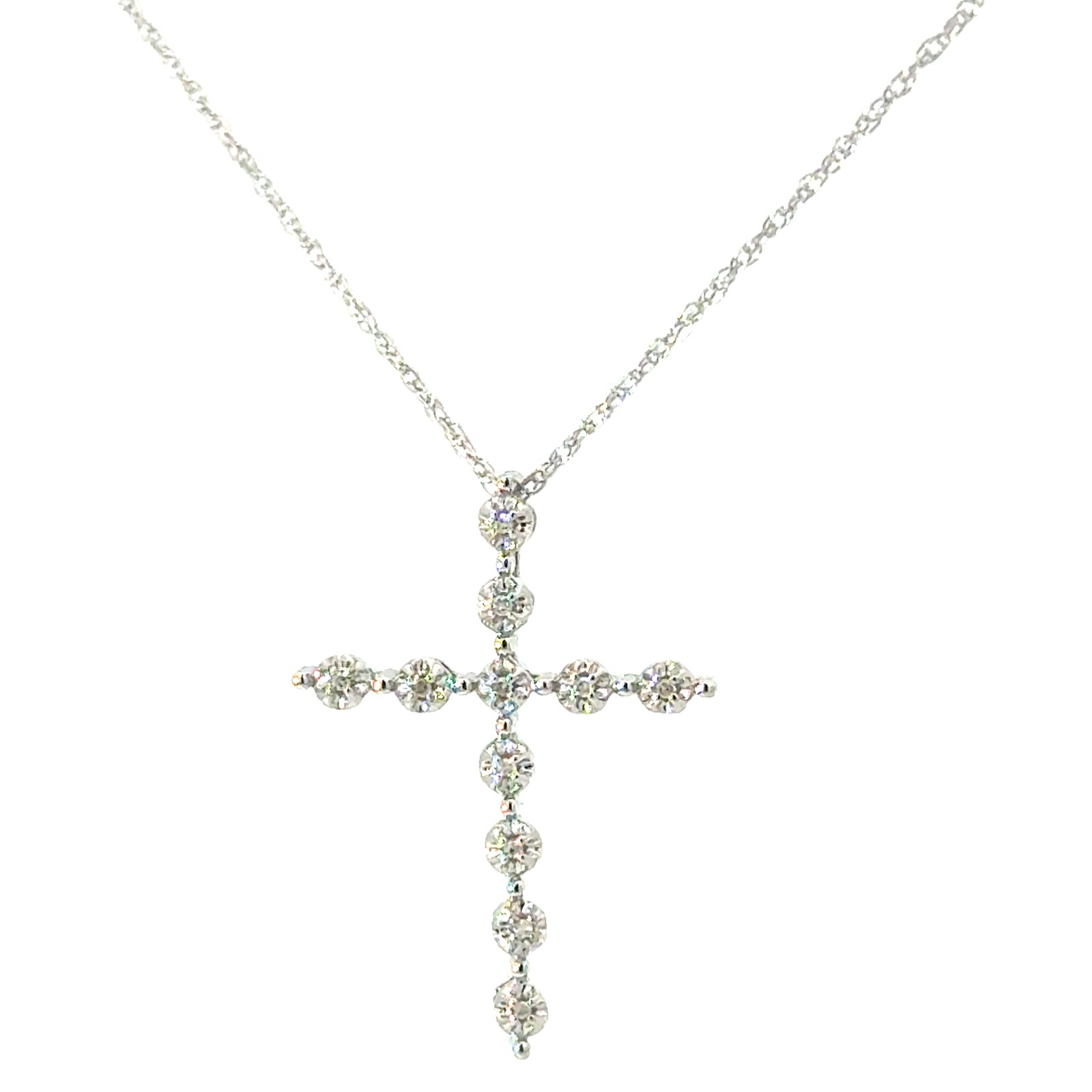.jpg 10kt white gold diamond cross pendant on machine made rope 18" tw 0.08cts