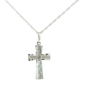 10kt white gold diamond cross pendant tw 0.10cts on machine made rope chain 18" I clarity, near colorless I/J color