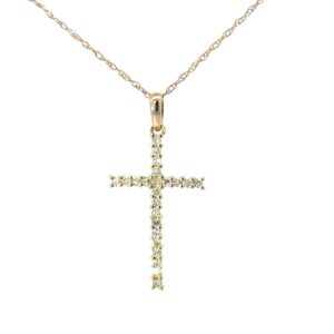 10kt yellow gold diamond cross tw 0.25cts SI clarity, near colorless on machine made rope 18"