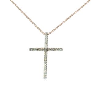 10kt yellow gold diamond cross pendant tw 0.11cts I clarity, near colorless I/J color on machine made rope 18"