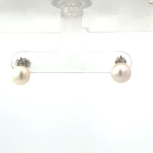 10kt white gold diamond and pearl stud earrings with friction backs SI, near colorless I color
