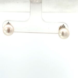 10kt yellow gold diamond and pearl stud earrings with friction backs SI, near colorless I color