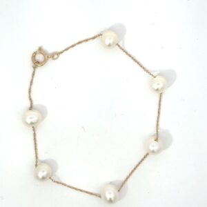 10kt yellow gold white cultured pearl by yard bracelet with spring ring clasp