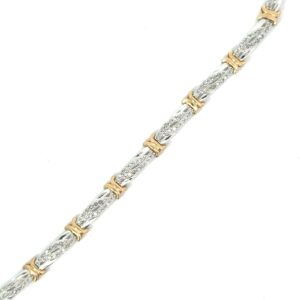 10kt two tone diamond double row tennis bracelet D tw 1.00cts I clarity, near colorless I/J color with box catch and foldover safety