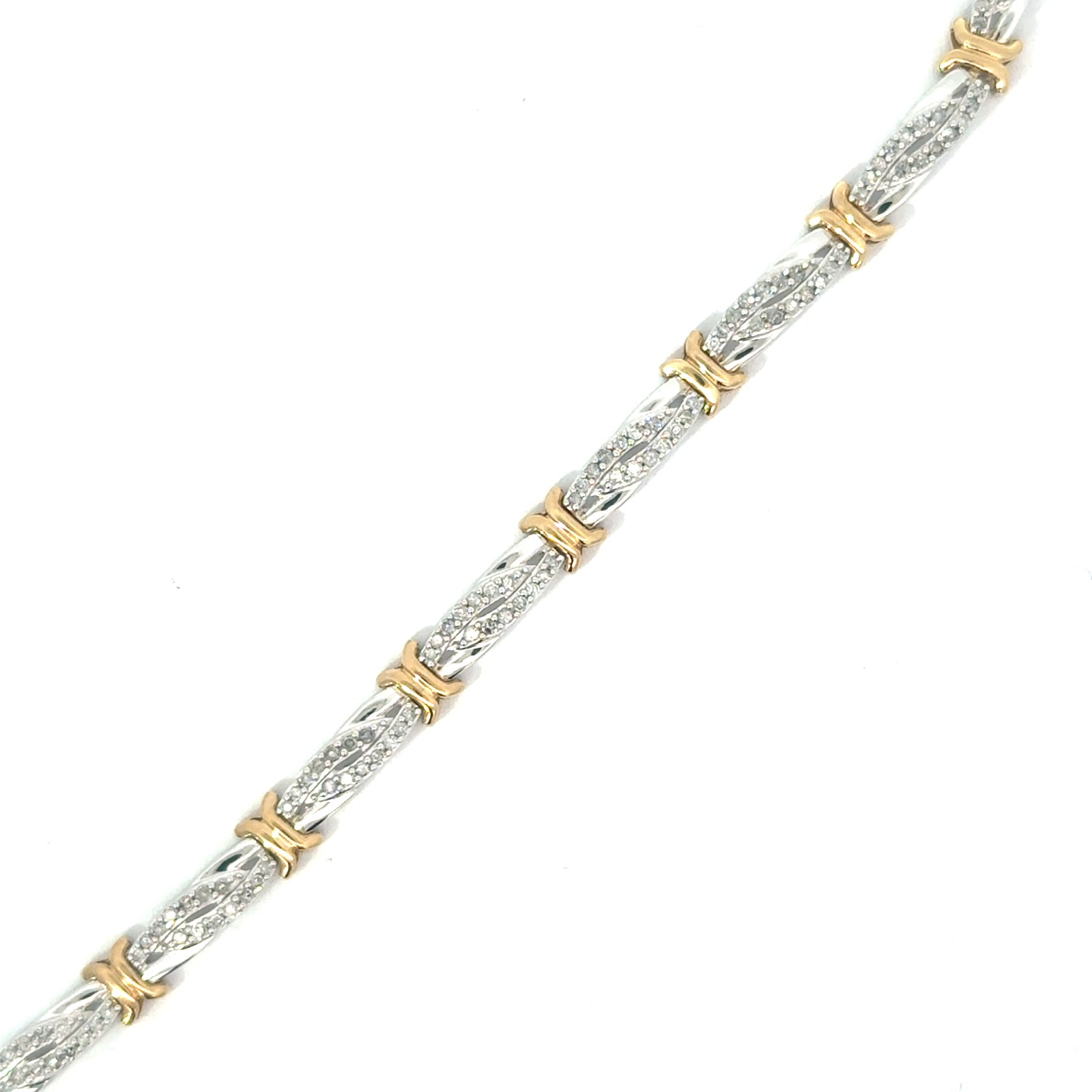 .jpg 10kt two tone diamond double row tennis bracelet D tw 1.00cts I clarity, near colorless I/J color with box catch and foldover safety