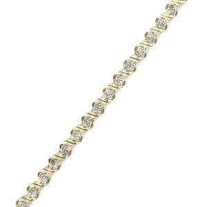 10kt yellow gold diamond cluster tennis bracelet D tw 2.00cts SI2 clarity, near colorless J/K color with hidden box catch and foldover safety