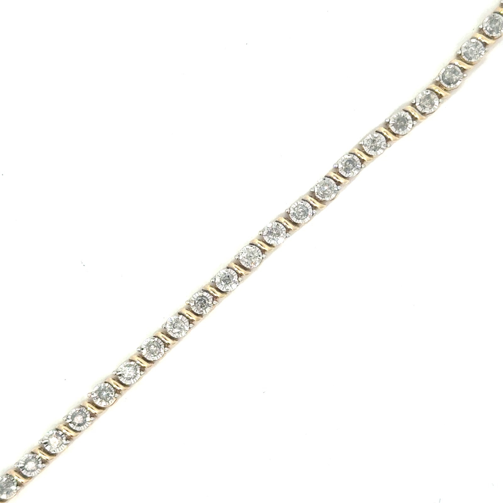 .jpg 10kt two tone diamond illusion tennis bracelet D tw 2.00cts SI2/I1 clarity, near colorless J color with foldover safety