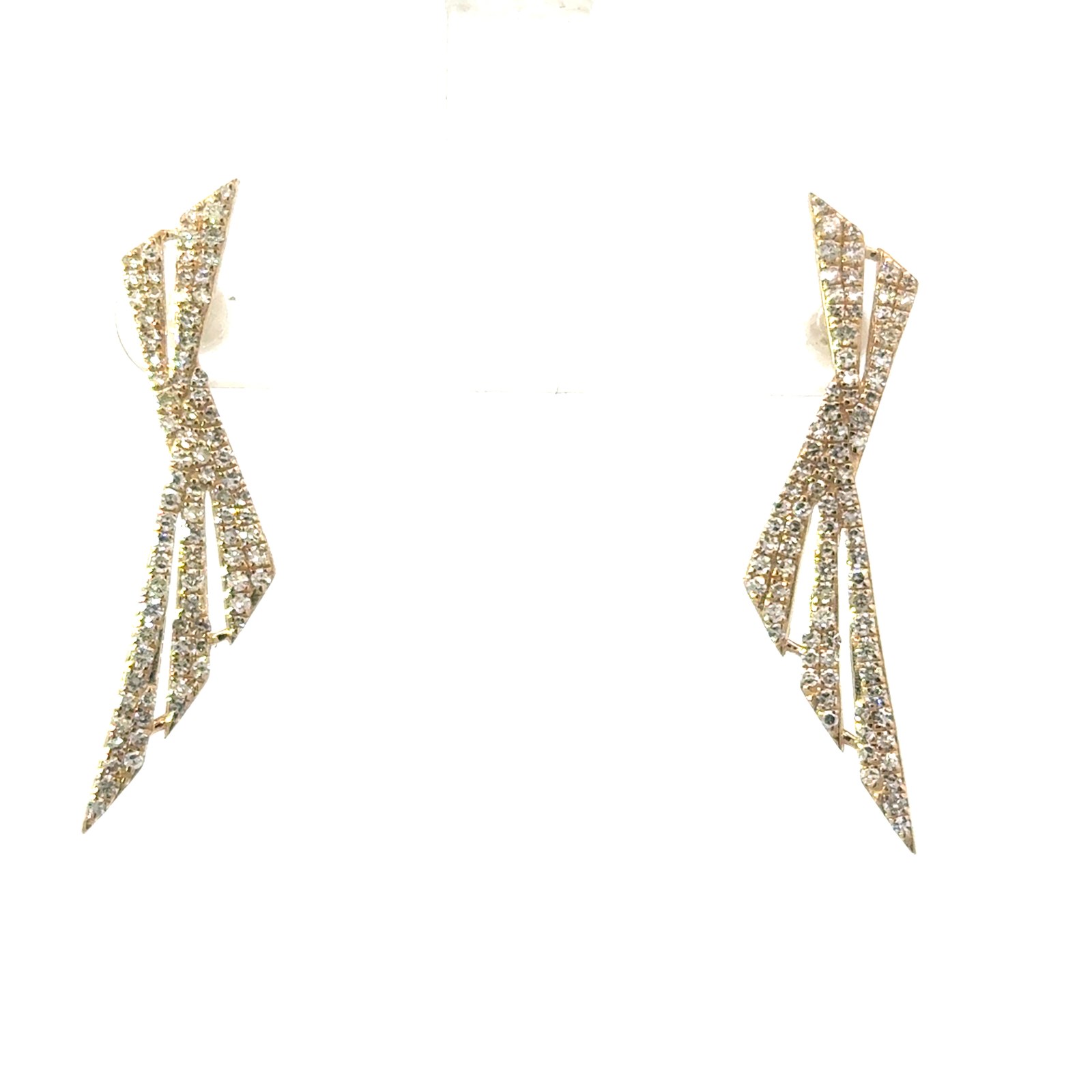 .jpg 10kt yellow gold diamond fashion cross over dangle earring D tw 1.00cts SI clarity, near colorless H/I color with screw back closure