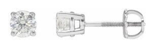 14kt white gold diamond stud earring with screw backs D tw 0.98cts SI clarity, near colorless H