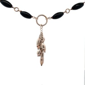 SS 7" GENUINE OVAL ONYX WITH STERLING SILVER OVAL BEADS NECKLACE