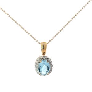 14kt yellow gold diamond and aquamarine pendant A tw 1.1ct D tw 0.17cts SI, H