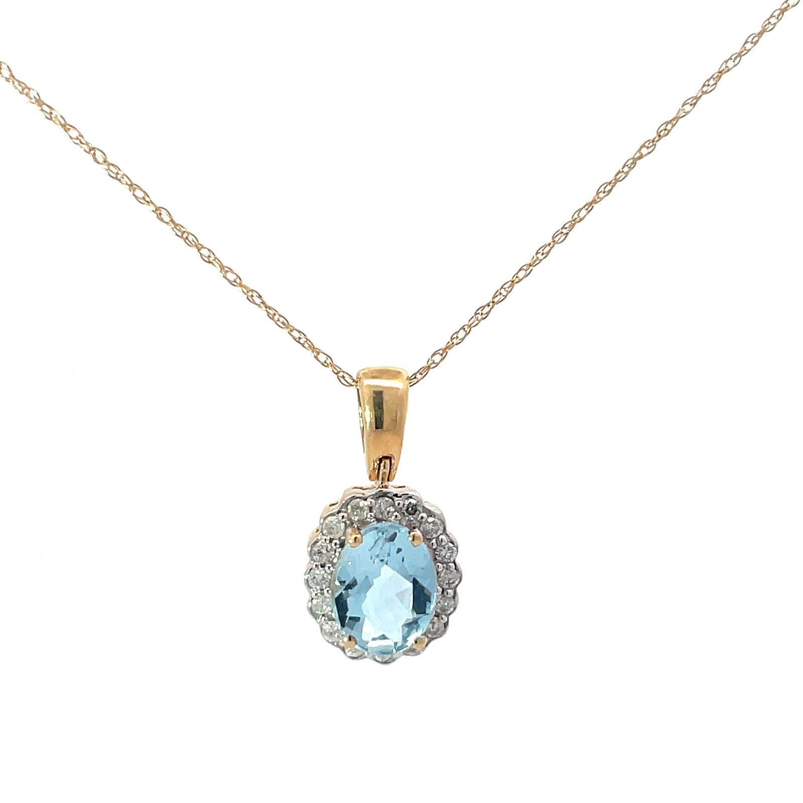 14kt yellow gold diamond and aquamarine pendant A tw 1.1ct D tw 0.17cts SI, H
