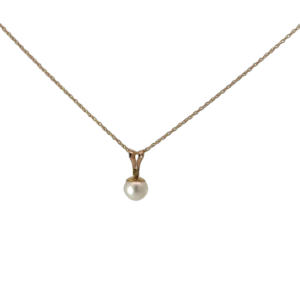 14kt yellow gold 5.5mm cultured pearl necklace on diamond cut twisted chain18"
