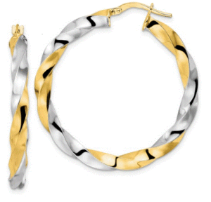 14kt two tone twisted shiny large hoop earring