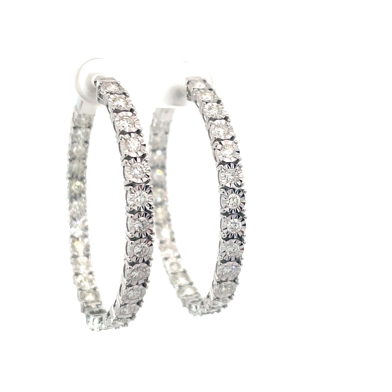 .jpg 14kt white gold diamond inside out illusion hoop earring with locking back D tw 2.67ct SI1/SI2, G/H