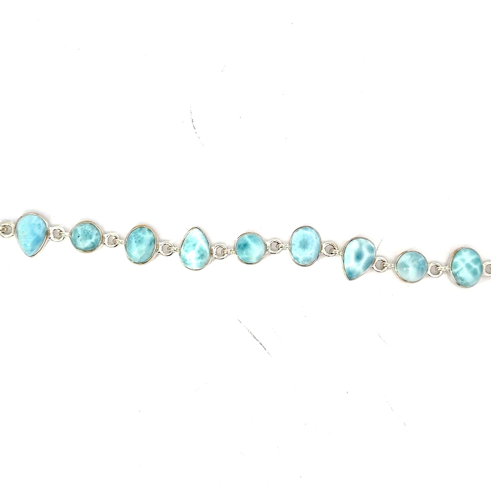 .jpg Sterling Silver genuine larimar bracelet with claw catch closure 7" + 2"