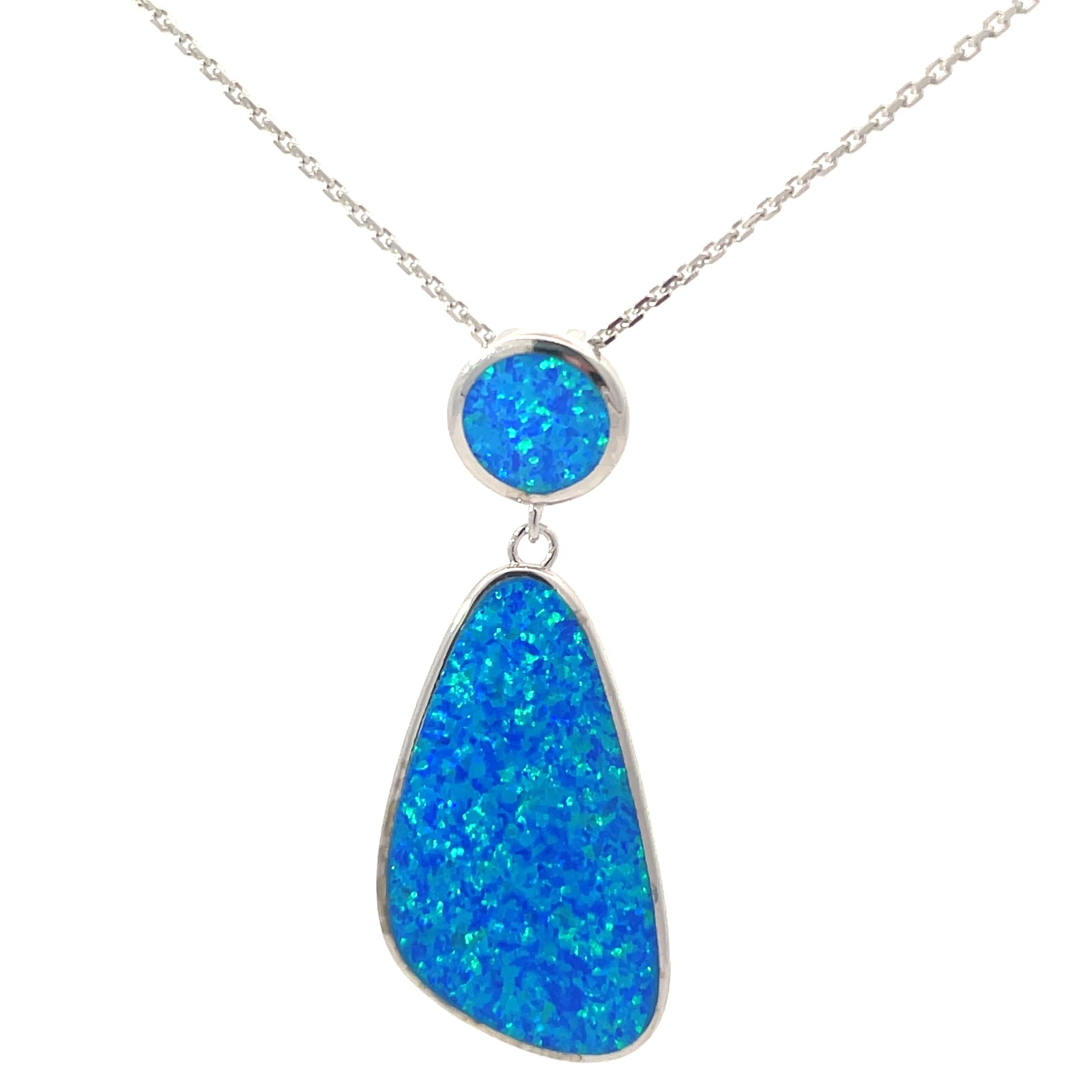 .jpg Sterling Silver created blue opal inlay fashion drop pendant on 1.1mm diamond cut cable chain 18"