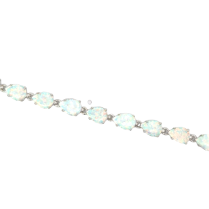 Sterling Silver created white opal inlay pear shape bracelet with 2 cubic zirconia