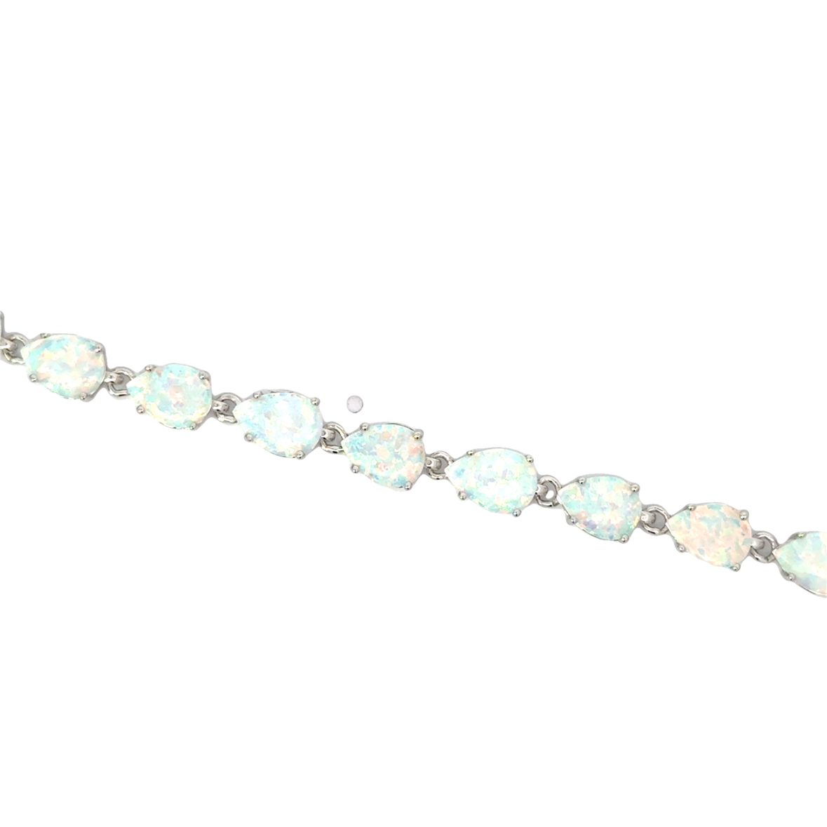 Sterling Silver created white opal inlay pear shape bracelet with 2 cubic zirconia
