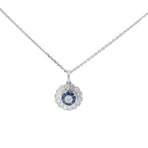 18KT W/G DIAMOND/SAPPHIRE PEND 8 RD SAPP .19PTS 14 RD DIAM. TW 0.51PTS