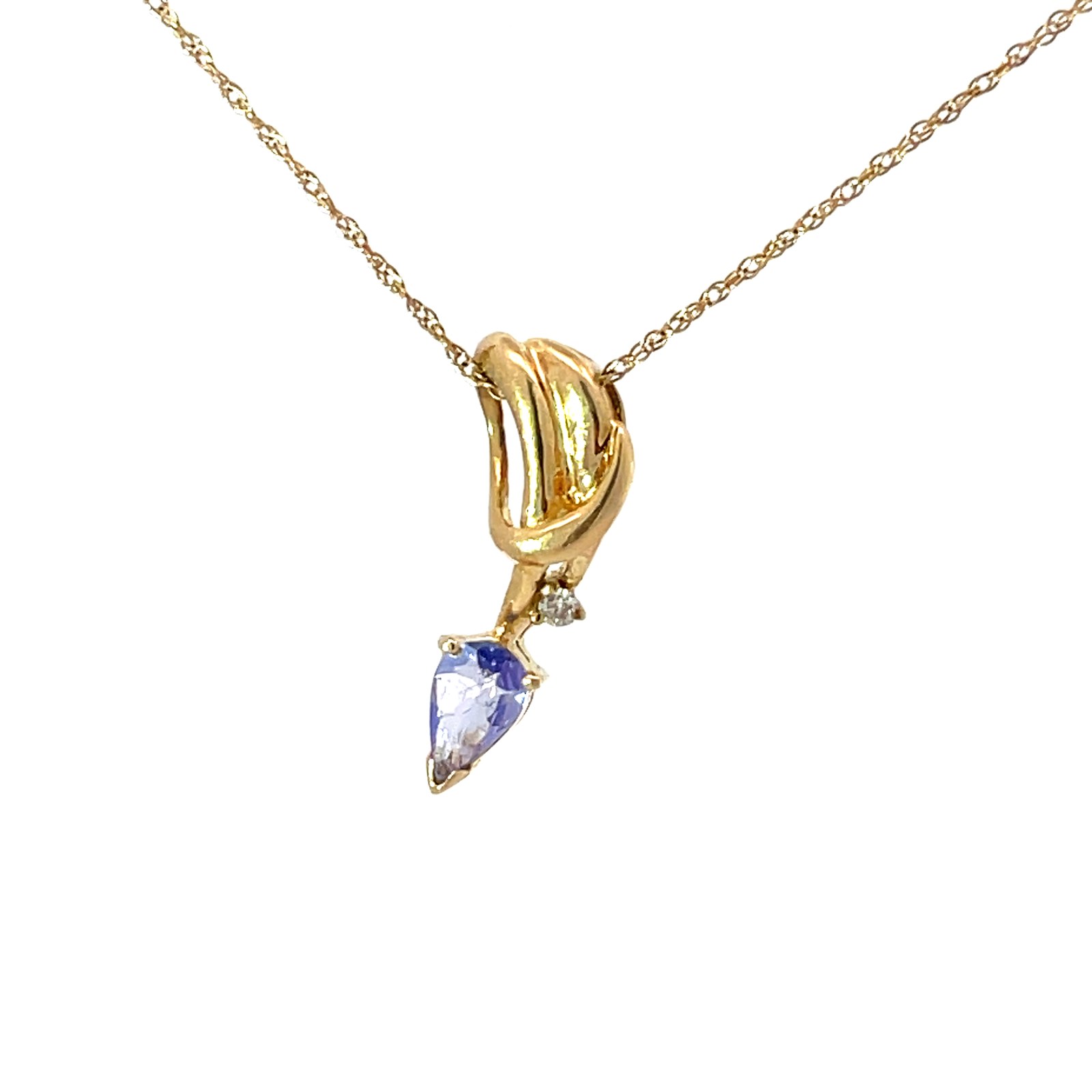 14KT Y/G TANZANITE AND DIAMOND SLIDE ON MACHINE MADE ROPE 18"