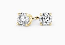 14kt y/g round diamond stud earring w/fric nuts 2 rd diamonds tw 0.19 cts SI3 clarity, H color