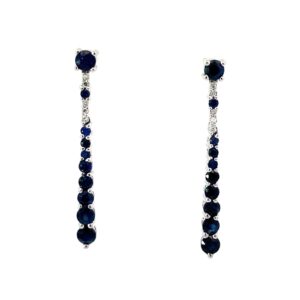 10kt white gold diamond and sapphire drop dangle earring S tw 0.50cts with friction backs
