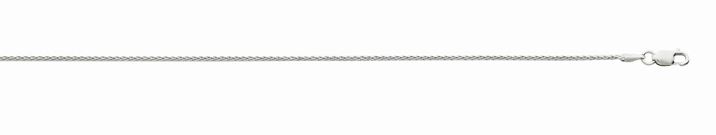 14kt white gold diamond cut solid 1.2mm round wheat chain with claw catch 18" rhod plated