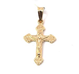 14kt yellow gold shiny fancy crucifix