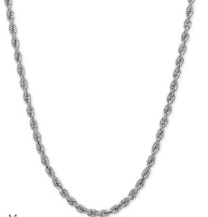 14kt white gold solid diamond cut 1.9mm rope chain with claw catch 18"