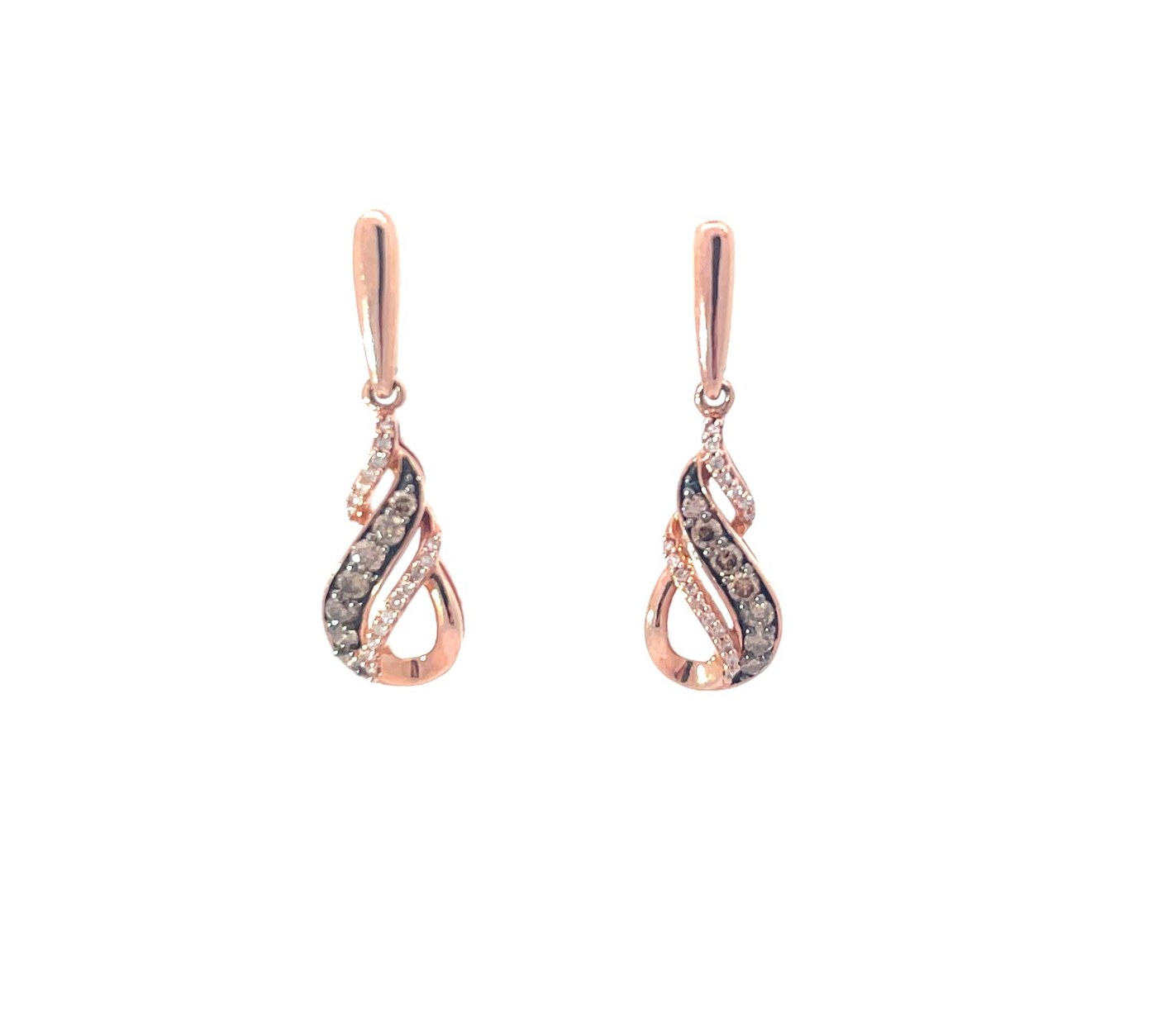 .jpeg 10kt rose gold chocolate and white diamond dangle earring D tw 0.35cts SI2, I color