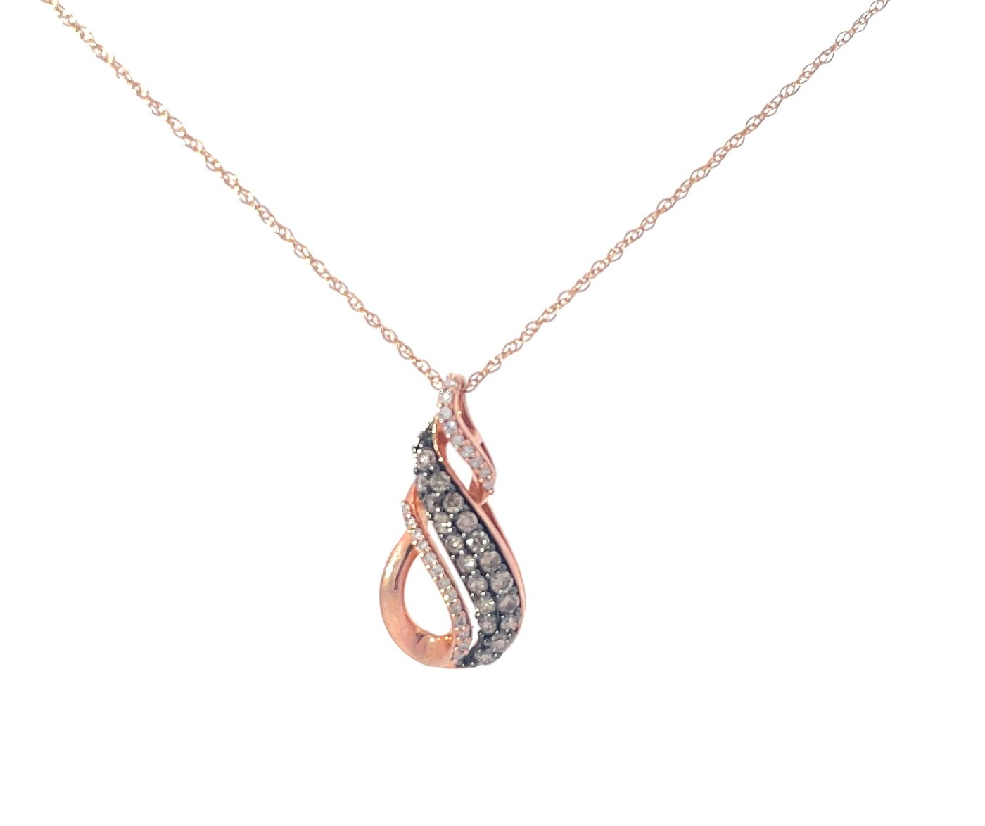 10kt rose gold chocolate and white diamond fashion pendant D tw 0.35cts SI, I color on 18" machine made rope