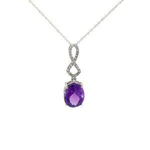 10kt white gold genuine amethyst and diamond infinity pendant D tw 0.12cts I1, I color