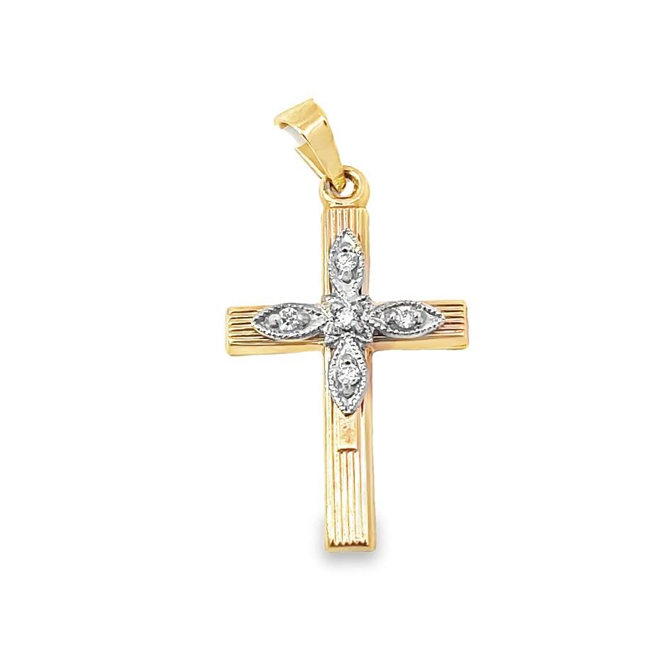 ET DD .jpeg 14kt two tone diamond cross with lines